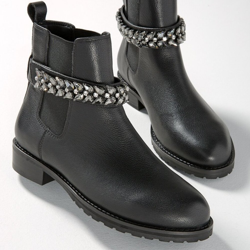 WHBM $200 Ankle Charm Chelsea Boots Removable Gem Strap 10